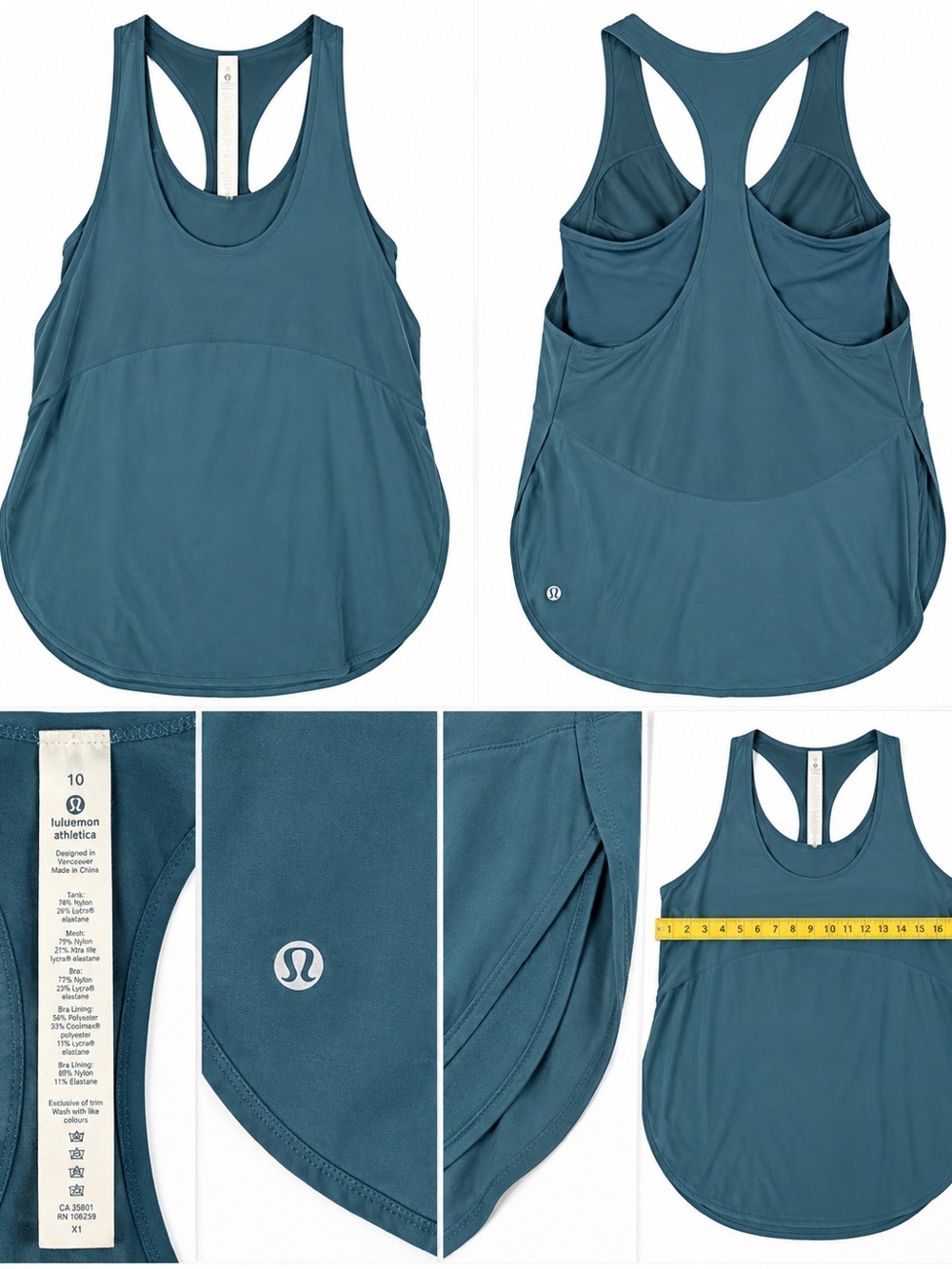Lululemon Twist Around Tank Submarine Teal Size 10 Built-In Bra C/D Cup